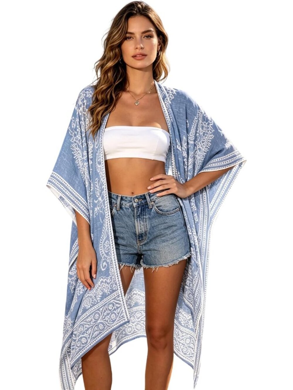 Women's Kimono Cardigan Summer Swimsuit Coverups Beach Cover Up with Floral Prin